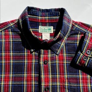 L.L. Bean Flannel Button Down Black Green Red Plaid Shirt 228066 Size L -‎ Tall